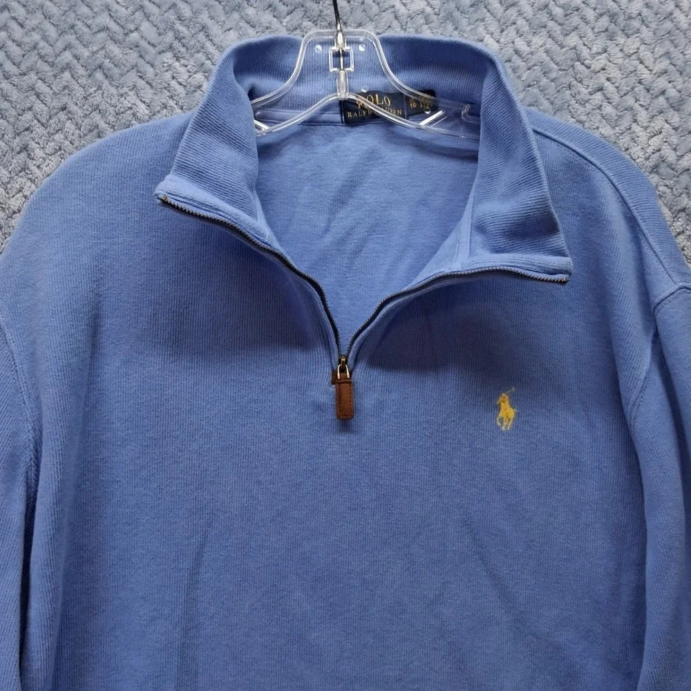 Polo Ralph Lauren Mens XL Blue Cotton Quarter Zip Pullover Sweater Yellow Pony